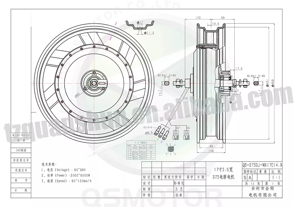 محرك كهربائي بدون فرشاة QSMOTO - مراجعة 17 Inch Motorcycle Rim Hub Motor 72V وسعره